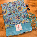 Aqua Bloom Handblock Georgette Saree
