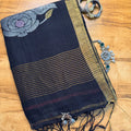 Black Floral Jamdani Organic Linen Saree