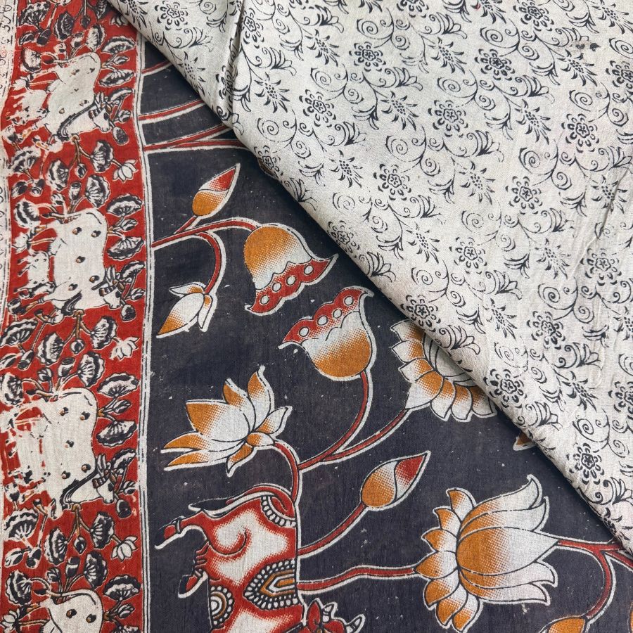 Black Kalamkari cotton saree