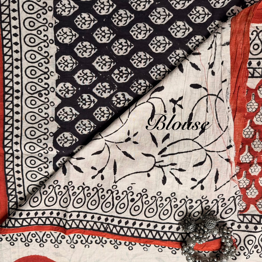 Black Leaf Butta Jaipur Cotton Saree