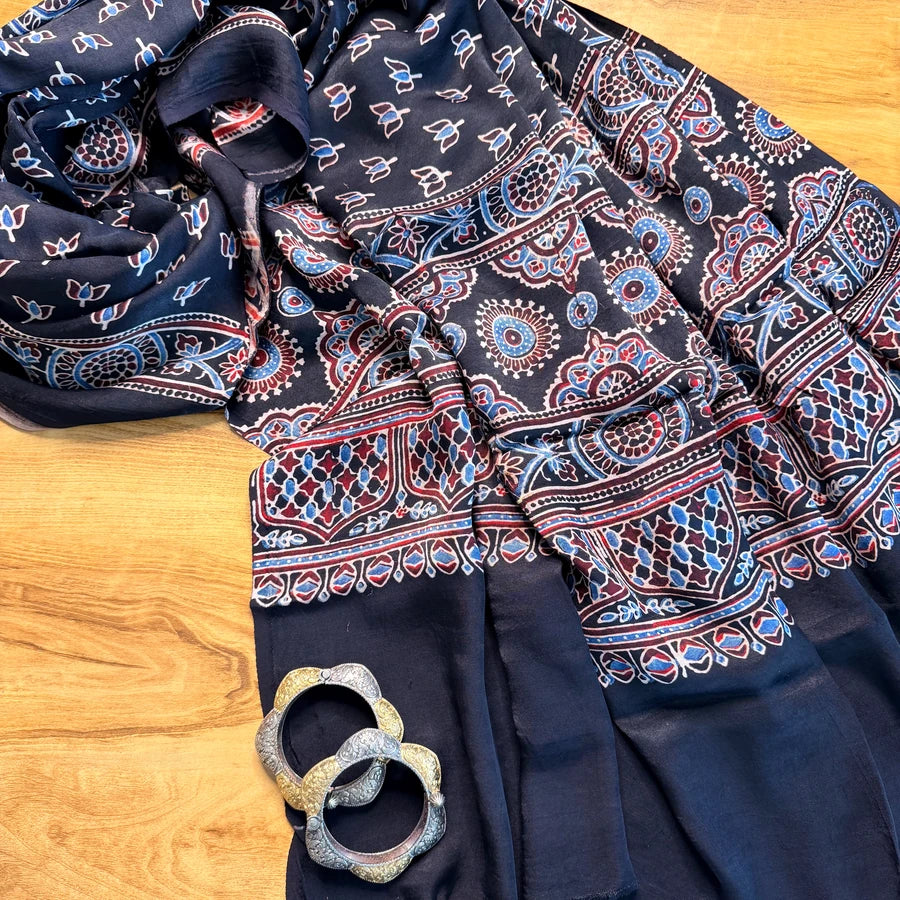 Black Vanaspati Ajrakh Modal Silk Dupatta