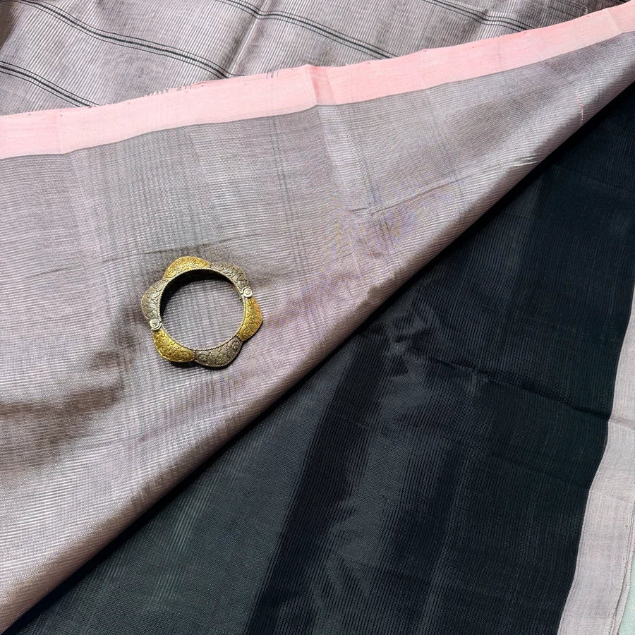 Black & Dusty Pink Handloom Mangalagiri Pattu by Cotton Saree