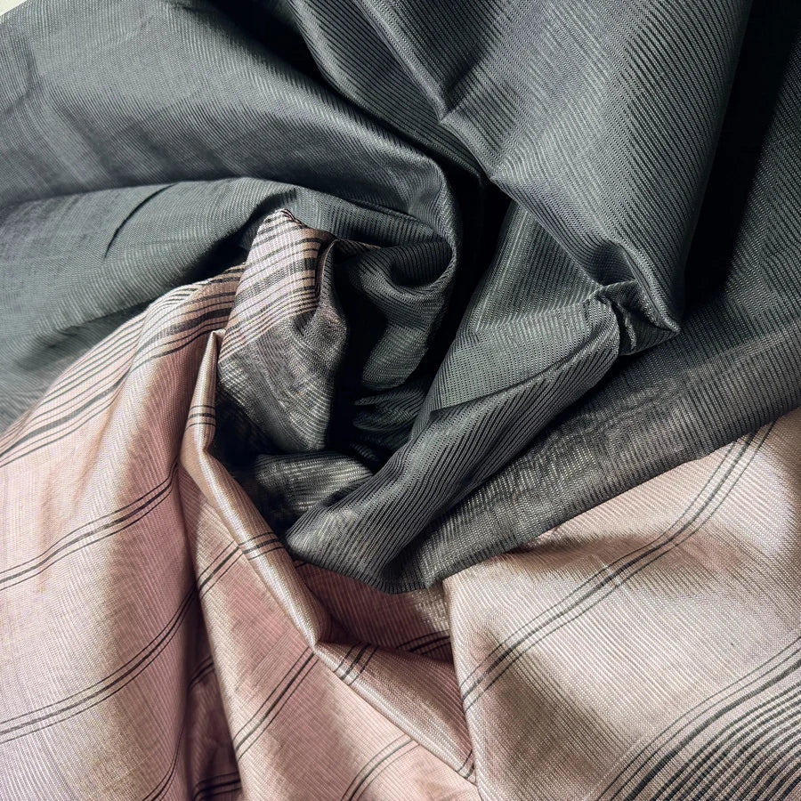 Black & Dusty Pink Handloom Mangalagiri Pattu by Cotton Saree