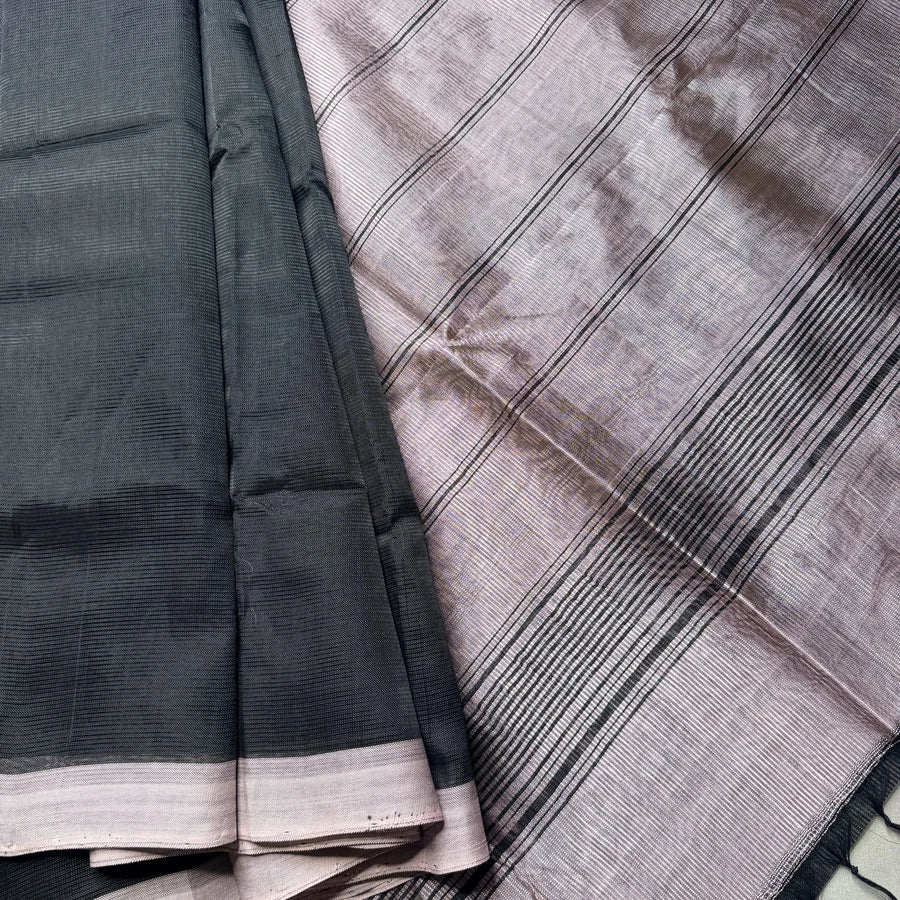 Black & Dusty Pink Handloom Mangalagiri Pattu by Cotton Saree