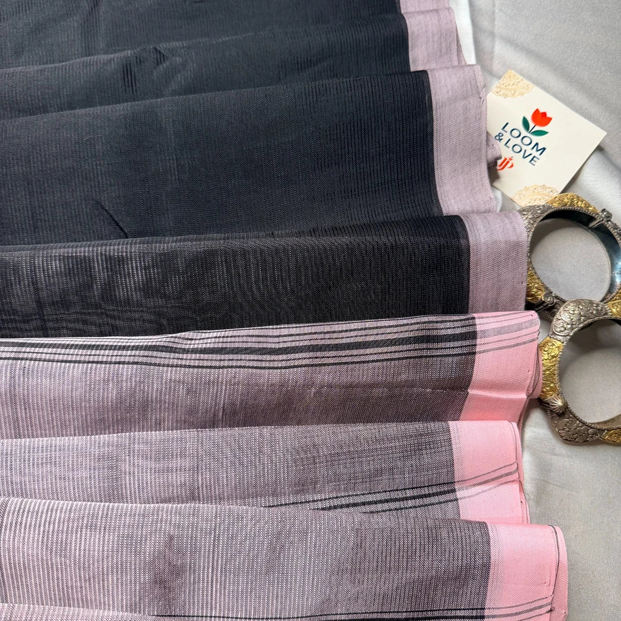 Black & Dusty Pink Handloom Mangalagiri Pattu by Cotton Saree