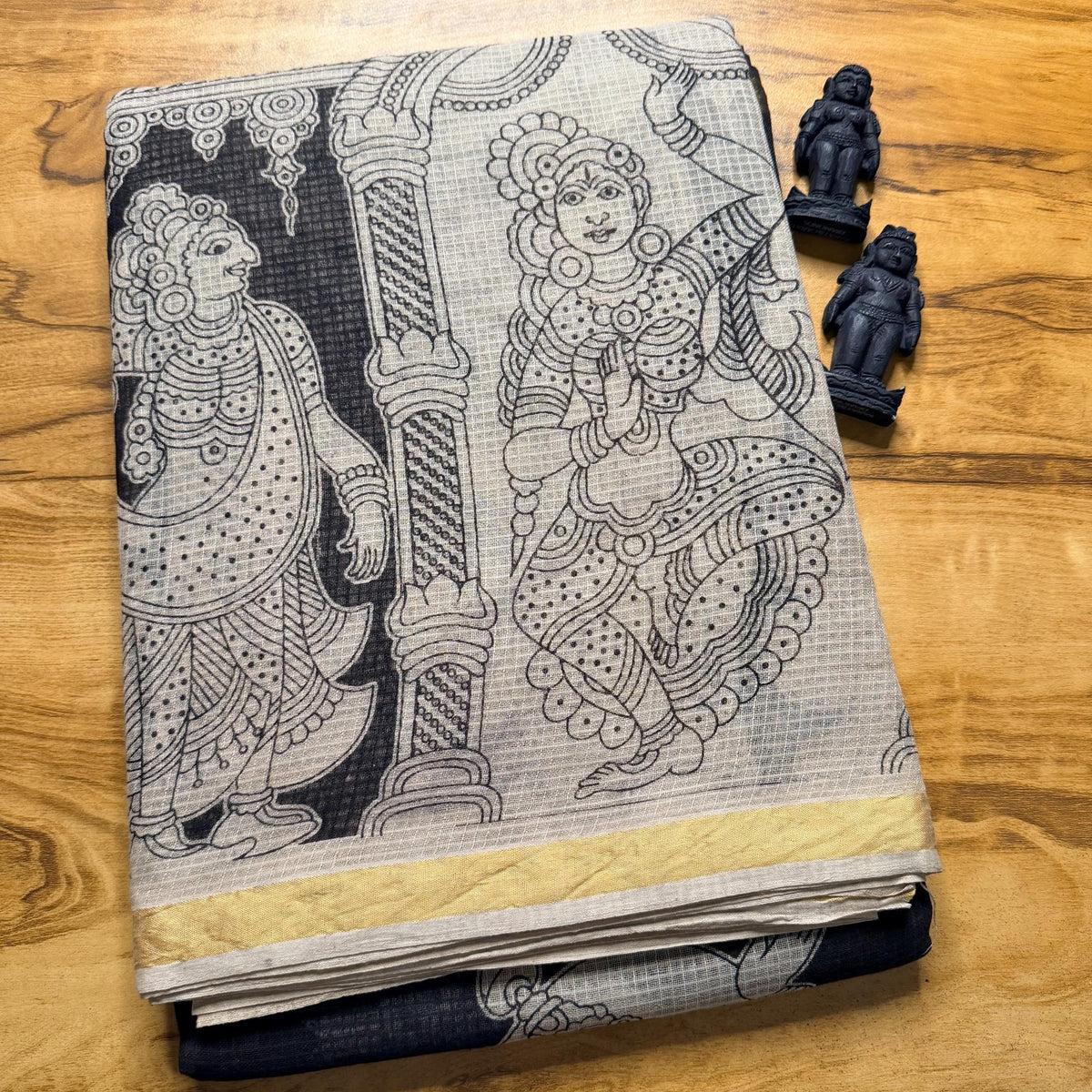Black with Gold Zari Kalamkari Kota Saree