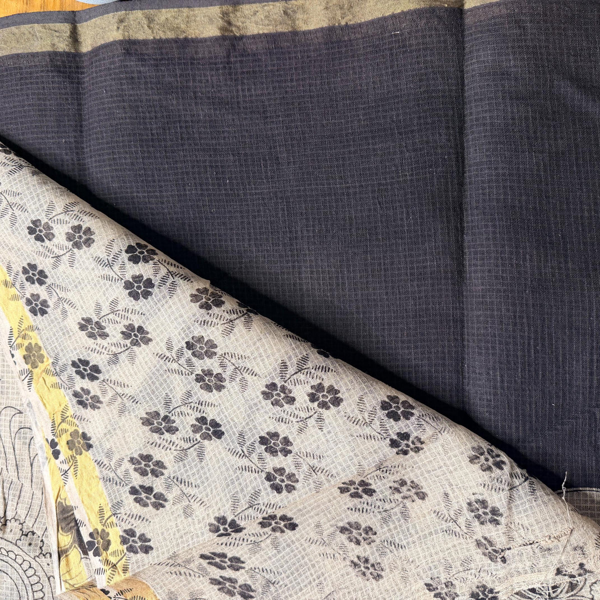 Black with Gold Zari Kalamkari Kota Saree