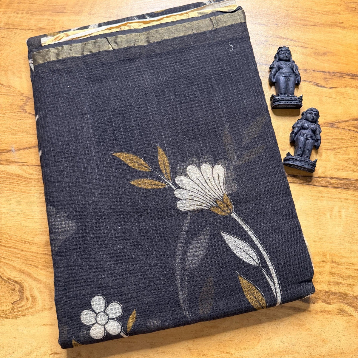 Charcoal Black Kalamkari Kota Saree