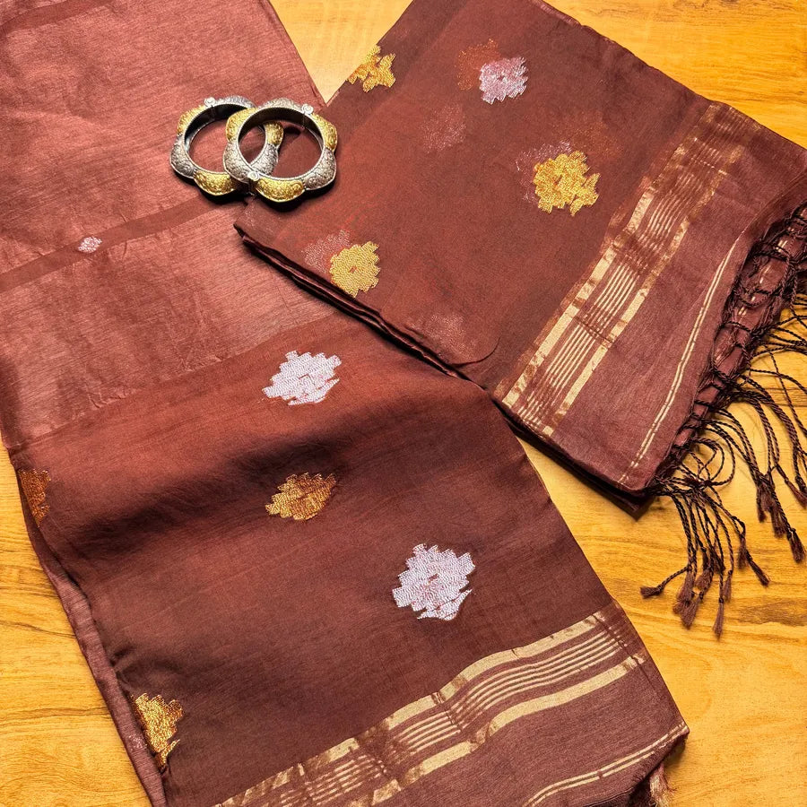 Cocoa Bloom Handwoven Silk Linen Muslin Suit Set