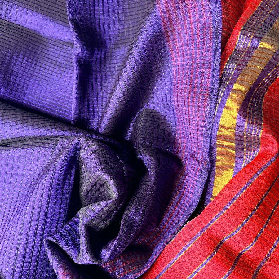 Dark Violet & Rani Pink Handloom Mangalagiri Pattu by Cotton Saree
