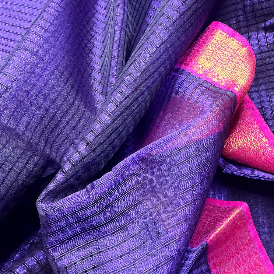 Dark Violet & Rani Pink Handloom Mangalagiri Pattu by Cotton Saree