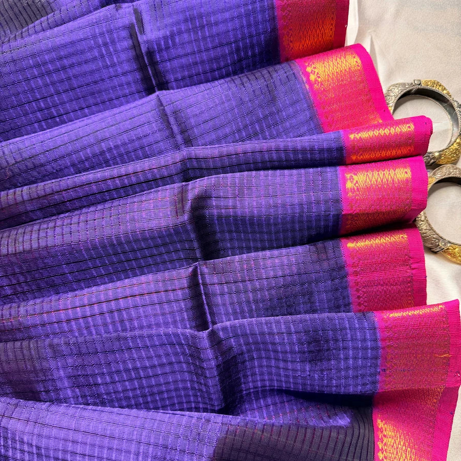 Dark Violet & Rani Pink Handloom Mangalagiri Pattu by Cotton Saree
