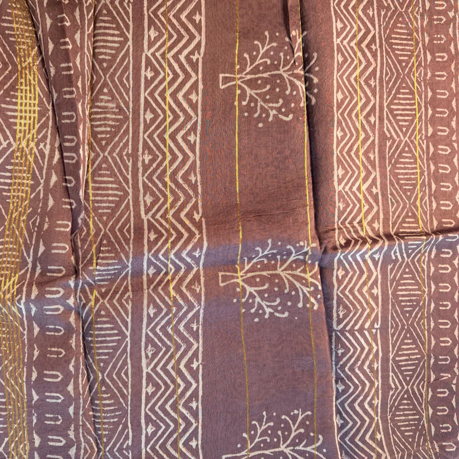 Dusty Plum Leaf Chanderi Silk Cotton Saree
