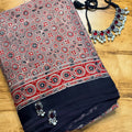 Earthy Taupe & Red Ajrakh Modal Silk Saree