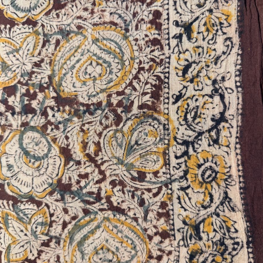 Handblock Natural Colour Kalamkari cotton saree