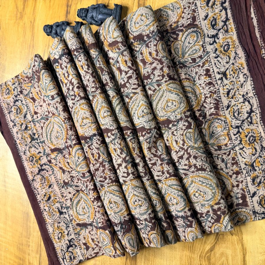 Handblock Natural Colour Kalamkari cotton saree