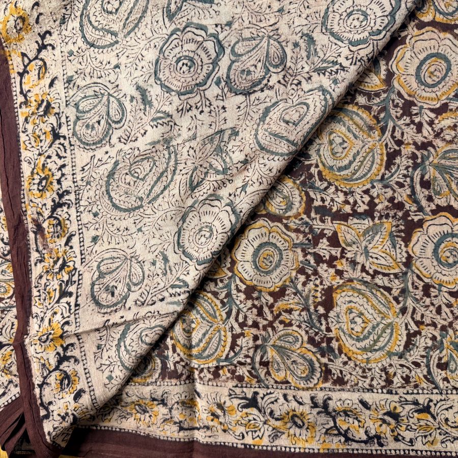 Handblock Natural Colour Kalamkari cotton saree