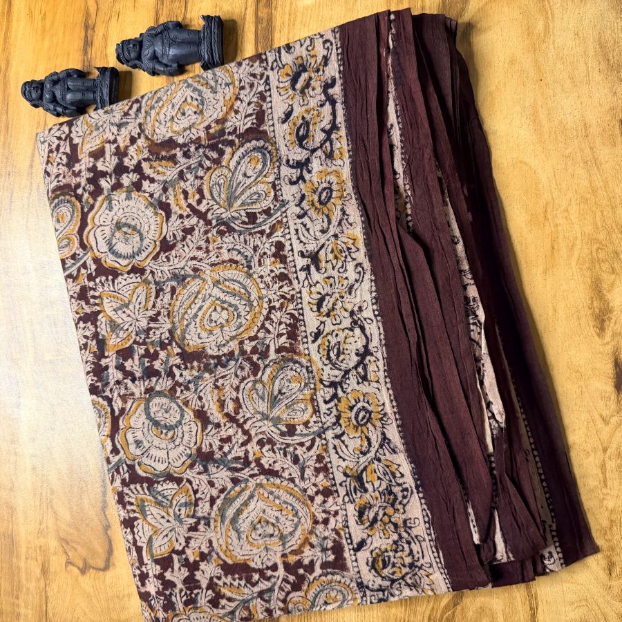 Handblock Natural Colour Kalamkari cotton saree