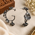 Handcrafted Antique Silver Floral Hoop Earrings