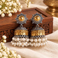 Handcrafted Dual-Tone Jhumka Earrings with Pearl Drops