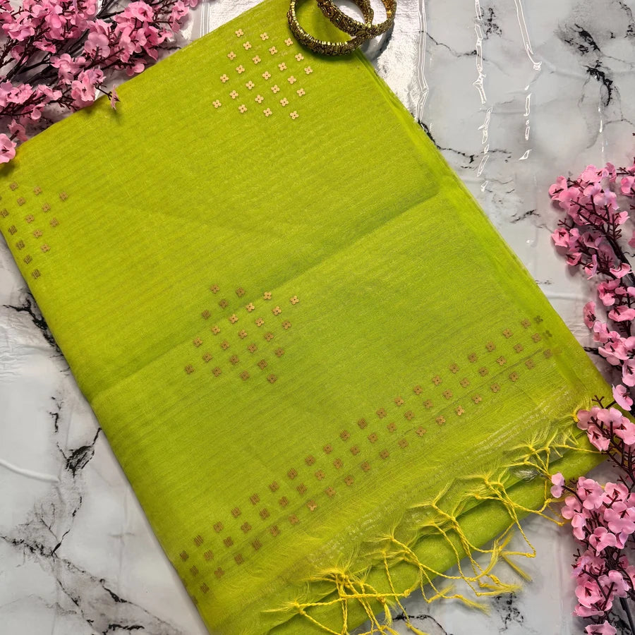 Haritha – Lime Green Semi-Muslin Silk Saree