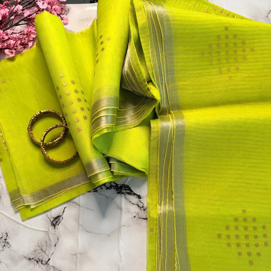 Haritha – Lime Green Semi-Muslin Silk Saree