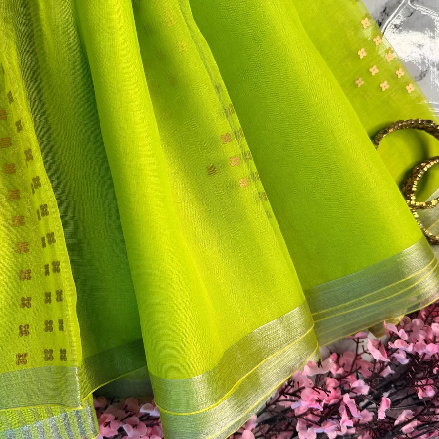 Haritha – Lime Green Semi-Muslin Silk Saree