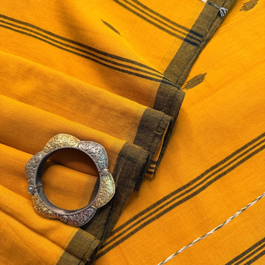 High Count Soft Mul Cotton Saree with Handwoven Jamdhani – Mustard Yellow