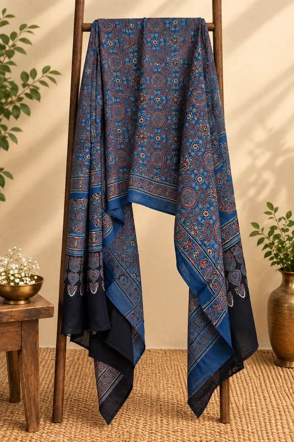 Indigo Blue Vanaspati Ajrakh Modal Silk Dupatta