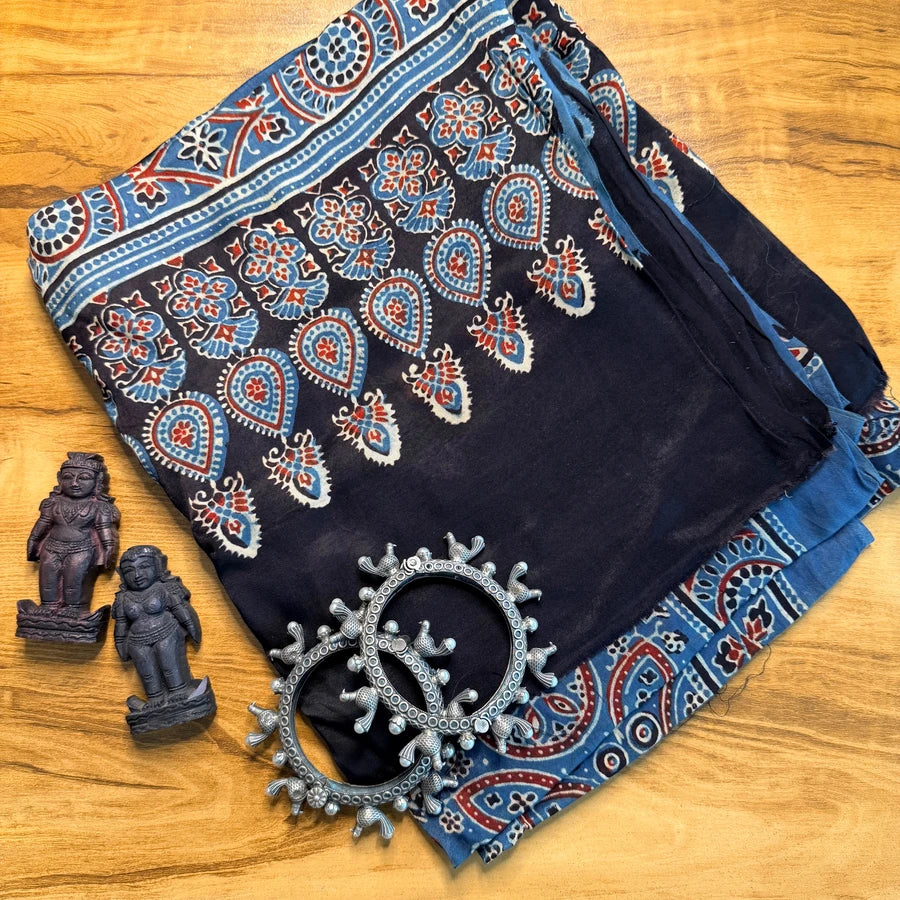 Indigo Blue Vanaspati Ajrakh Modal Silk Dupatta