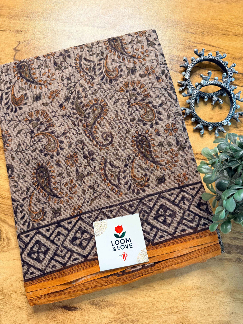 Ivory Paisley Handblock Pure Kota Doria Saree