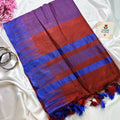 Linen Cotton Saree with Woven Temple Border – Rust Orange & Royal Blue