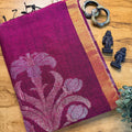 Magenta Floral Jamdani Organic Linen Saree