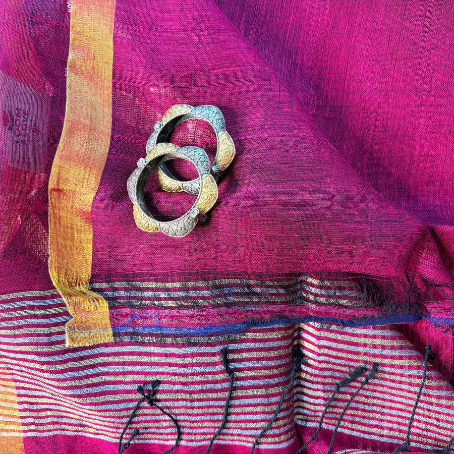Magenta Floral Jamdani Organic Linen Saree