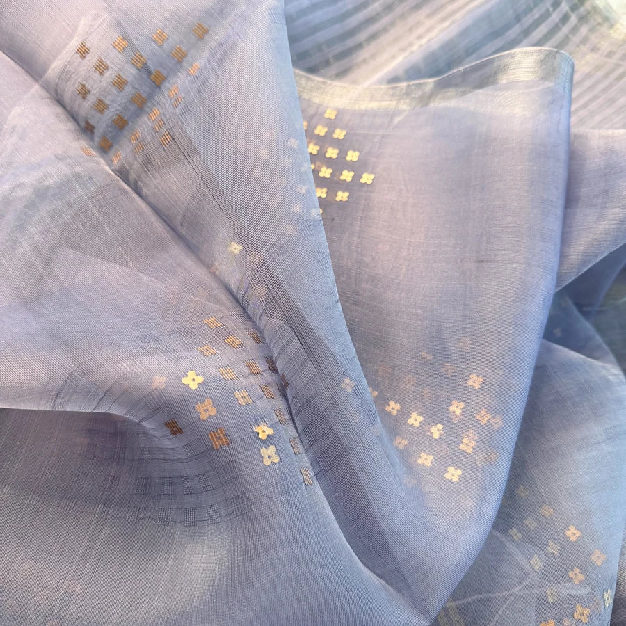 Meghika – Silver Grey Semi-Muslin Silk Saree