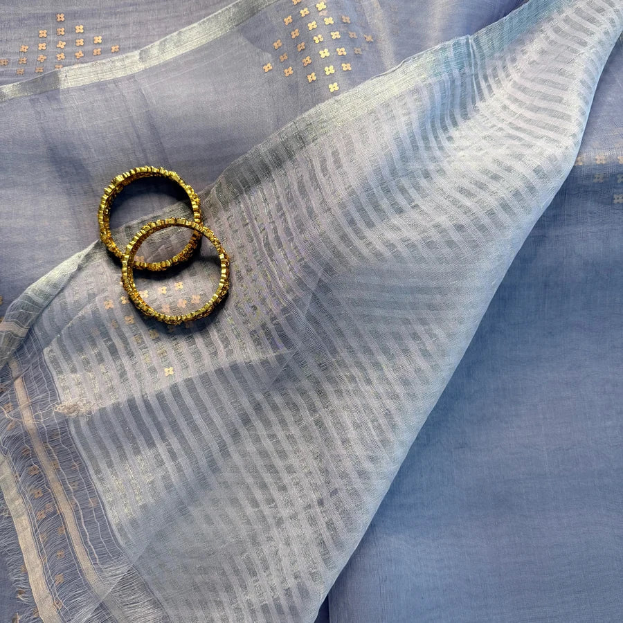 Meghika – Silver Grey Semi-Muslin Silk Saree