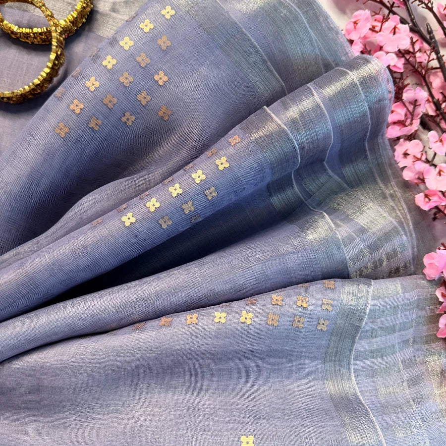 Meghika – Silver Grey Semi-Muslin Silk Saree
