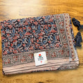 Midnight Blue Floral Handblock Kalamkari Cotton Saree