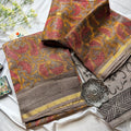Natural Pomegranate Peel Ajrakh Hand Block Printed Chanderi 3-Piece Suit Set – Earthy Taupe & Rust