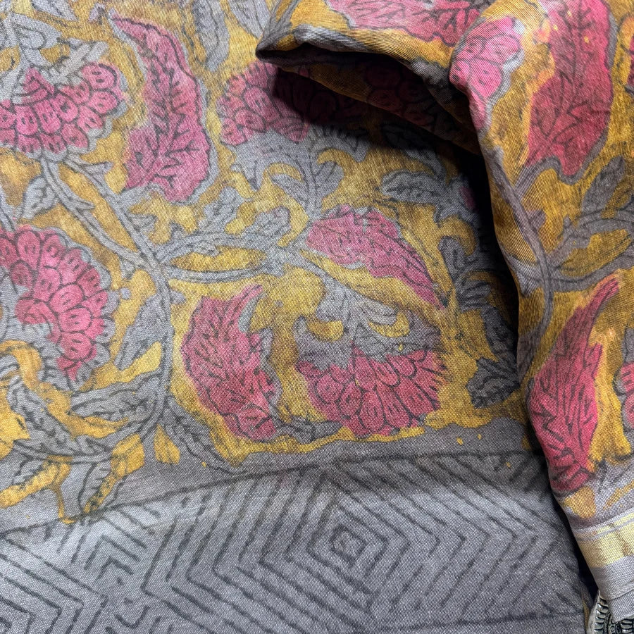 Natural Pomegranate Peel Ajrakh Hand Block Printed Chanderi 3-Piece Suit Set – Earthy Taupe & Rust