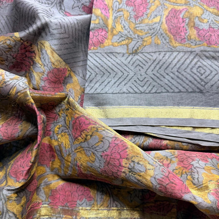 Natural Pomegranate Peel Ajrakh Hand Block Printed Chanderi 3-Piece Suit Set – Earthy Taupe & Rust
