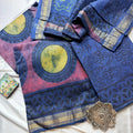 Natural Pomegranate Peel Ajrakh Hand Block Printed Maheshwari 3-Piece Suit Set – Royal Blue & Plum