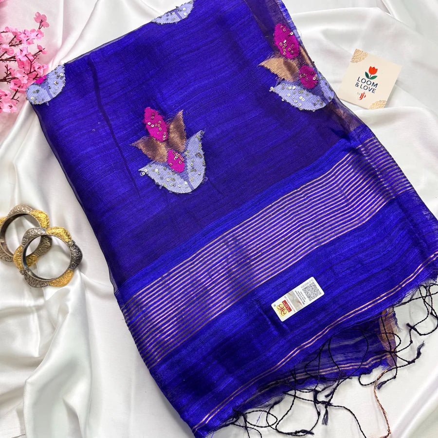 Neeladeepa — Pure Handwoven Matka Silk Saree with Double Diya Jamdani