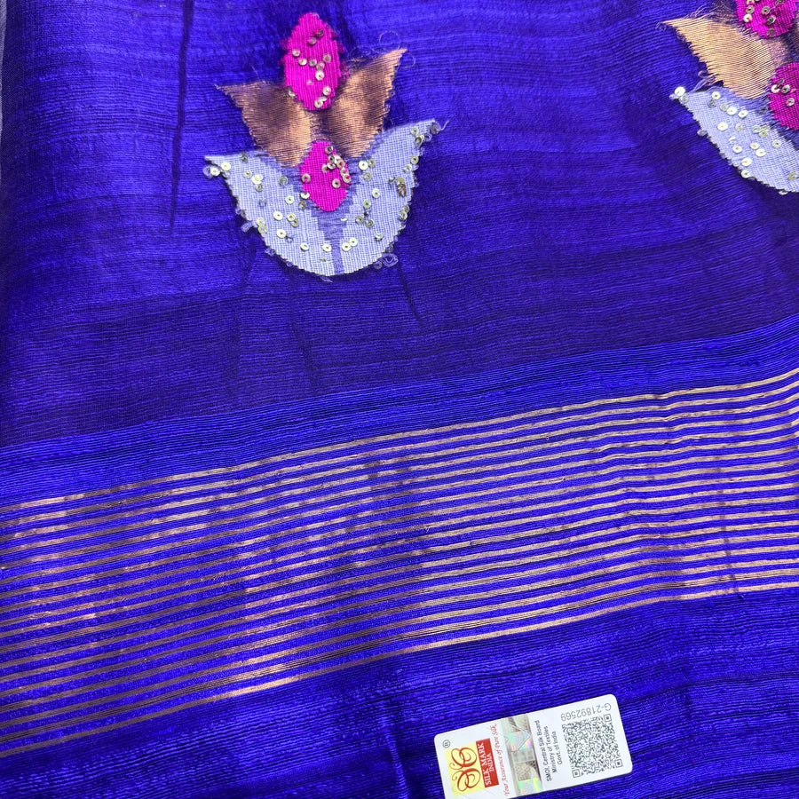Neeladeepa — Pure Handwoven Matka Silk Saree with Double Diya Jamdani