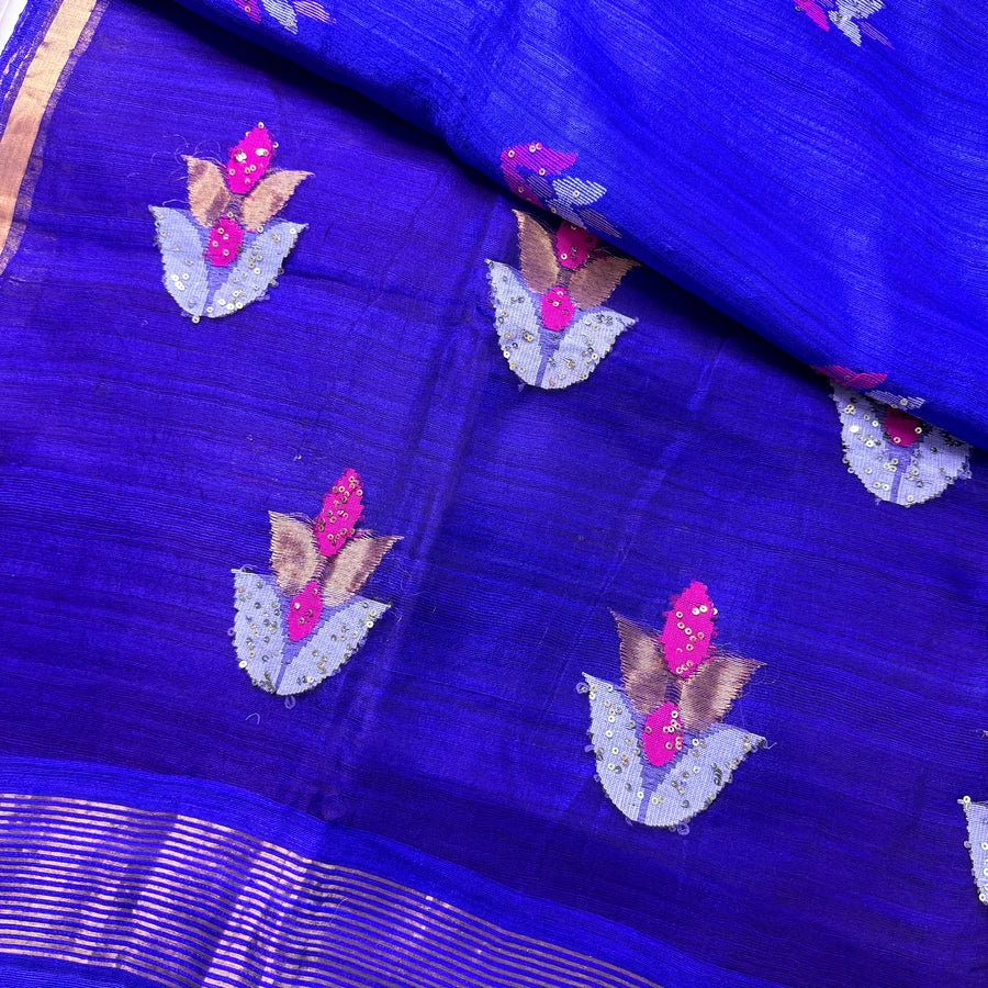 Neeladeepa — Pure Handwoven Matka Silk Saree with Double Diya Jamdani