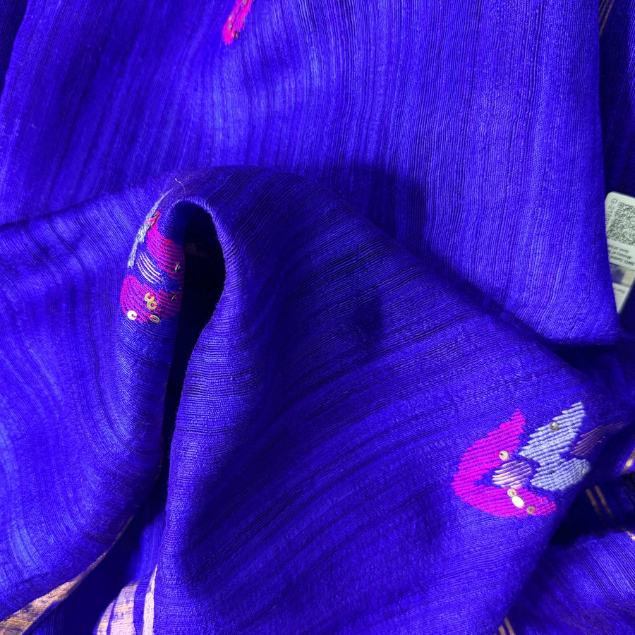 Neeladeepa — Pure Handwoven Matka Silk Saree with Double Diya Jamdani