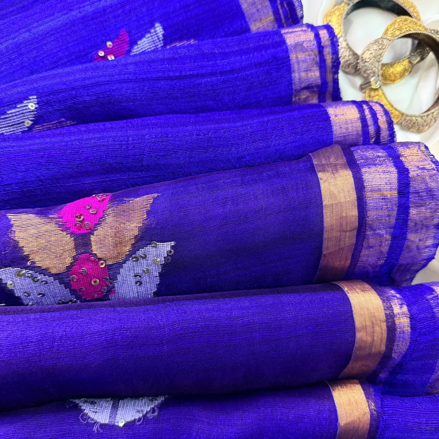 Neeladeepa — Pure Handwoven Matka Silk Saree with Double Diya Jamdani