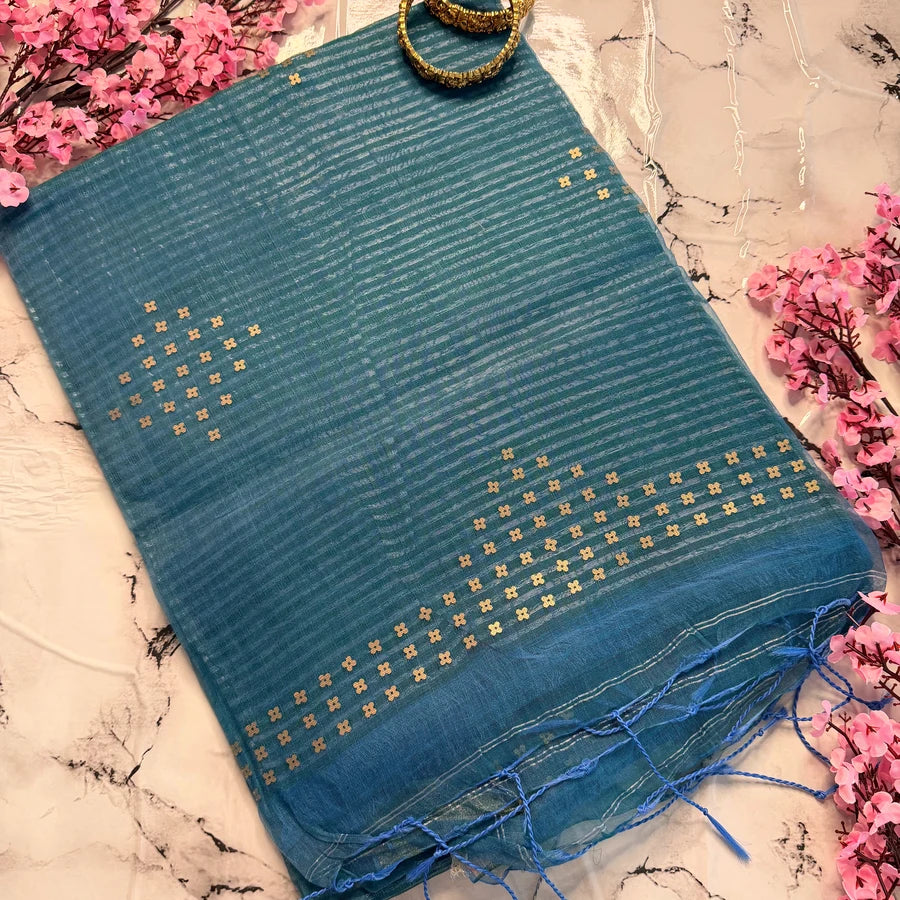 Neelika – Teal Blue Semi-Muslin Silk Saree