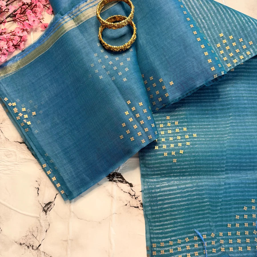 Neelika – Teal Blue Semi-Muslin Silk Saree