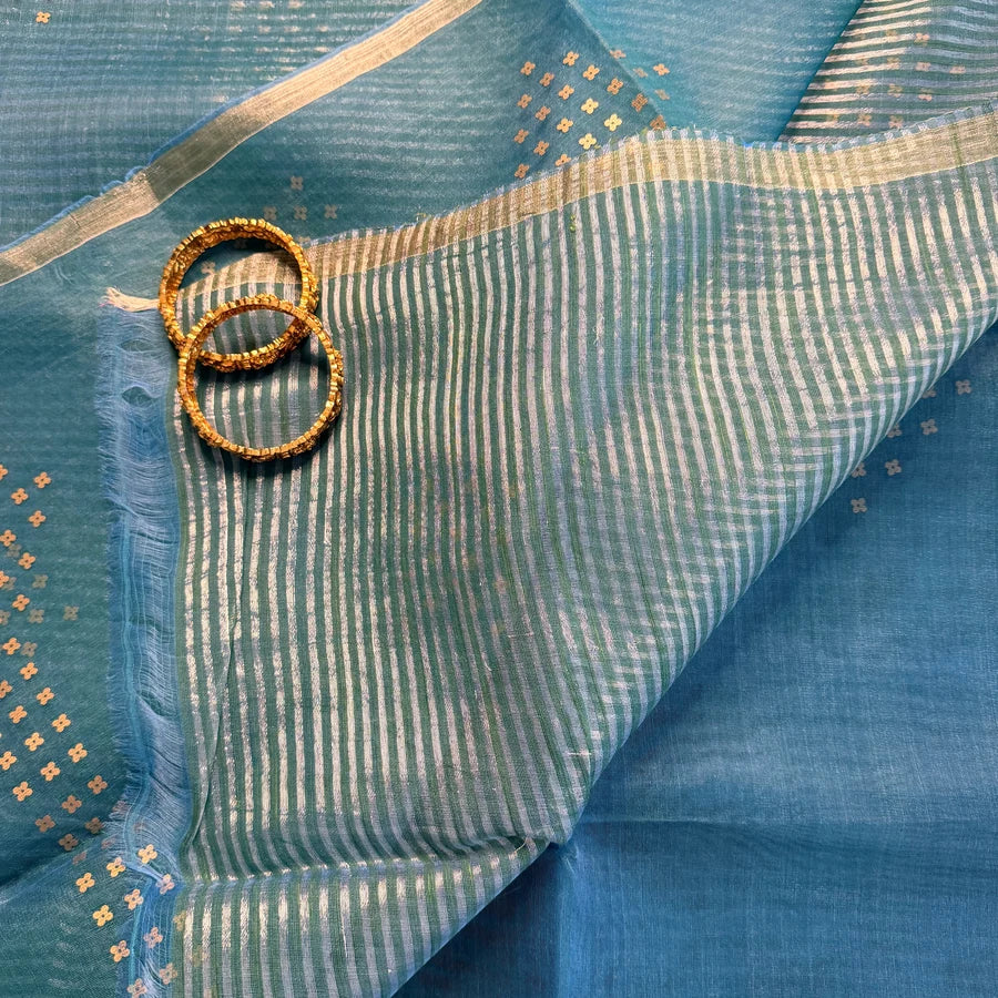 Neelika – Teal Blue Semi-Muslin Silk Saree